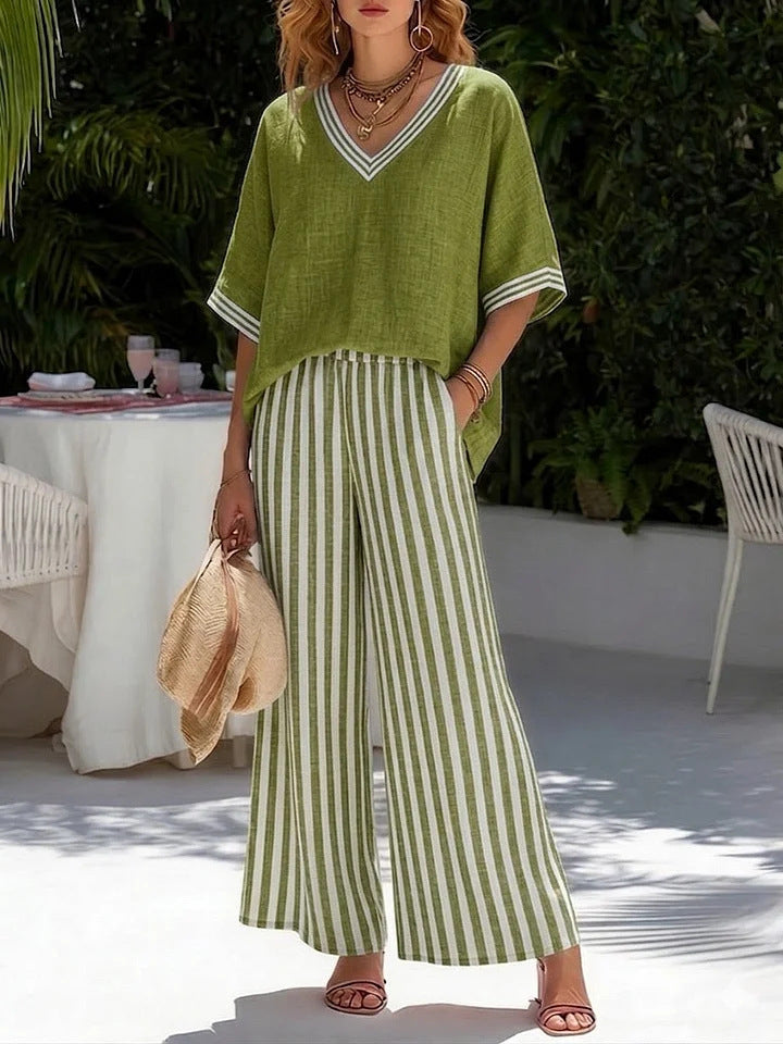 Women's Cotton Linen Top and Pants Set