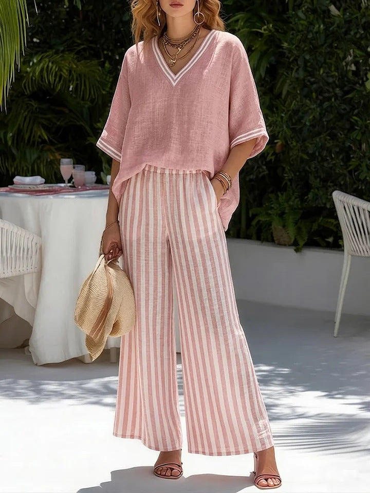 Women's Cotton Linen Top and Pants Set